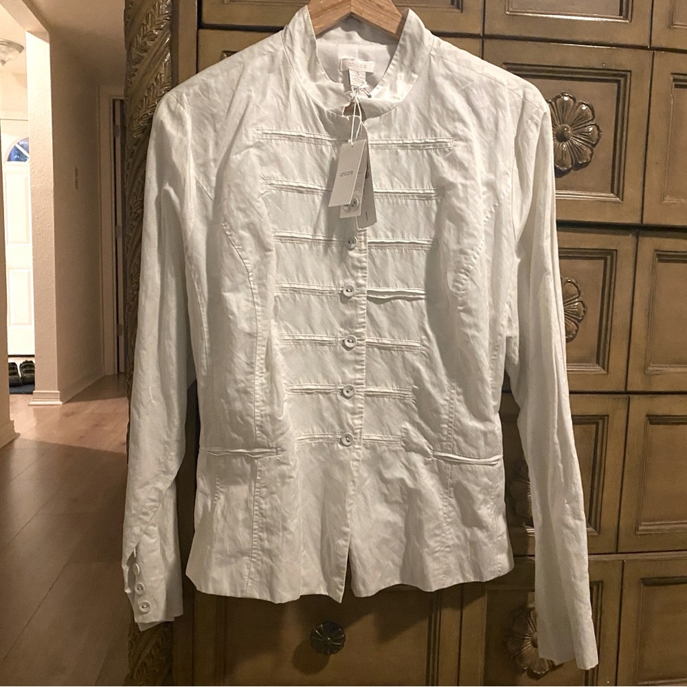 CHICO’S WHITE MILITARY OPTIC WHITE JACKET | BLAZER